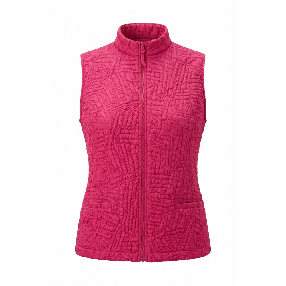 Chicos Womens Magenta Pink Quilted Textured Zip Up Vest Mock Neck Size 2 L